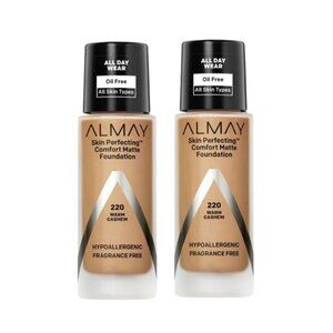 2-Pack Almay Skin Perfecting Comfort Matte Foundation Makeup, 220 Warm Cashew